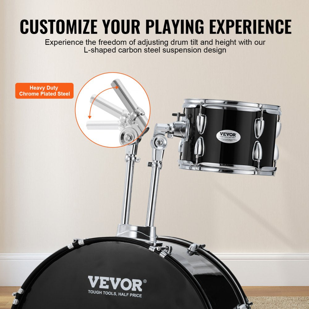 Adult Drum Set, 5-Piece, 22 inches Complete Full Size Drum Kit with Bass Toms Snare Floor Drum Adjustable Throne Stands Cymbal Hi-Hat Pedal and Drumsticks, Beginner Drum Kit for Adults, Black