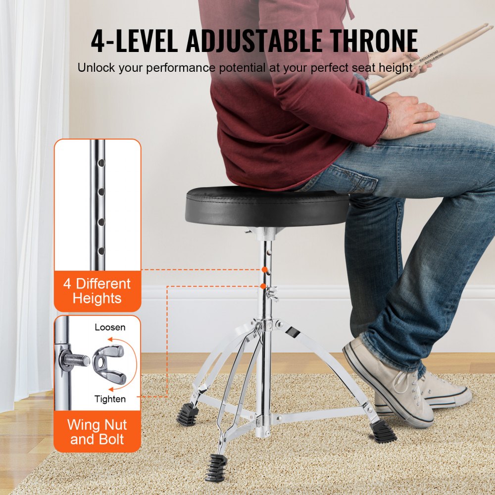 Adult Drum Set, 5-Piece, 22 inches Complete Full Size Drum Kit with Bass Toms Snare Floor Drum Adjustable Throne Stands Cymbal Hi-Hat Pedal and Drumsticks, Beginner Drum Kit for Adults, Silver