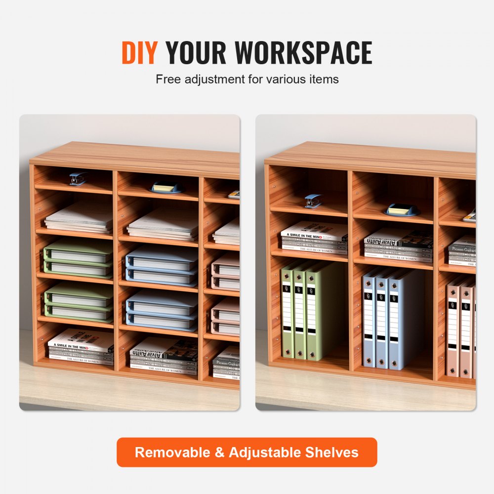 Wood Literature Organizer File Sorter Paper Storage Holder 27 Slots White