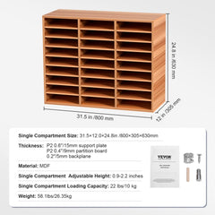 Wood Literature Organizer File Sorter Paper Storage Holder 27 Slots White