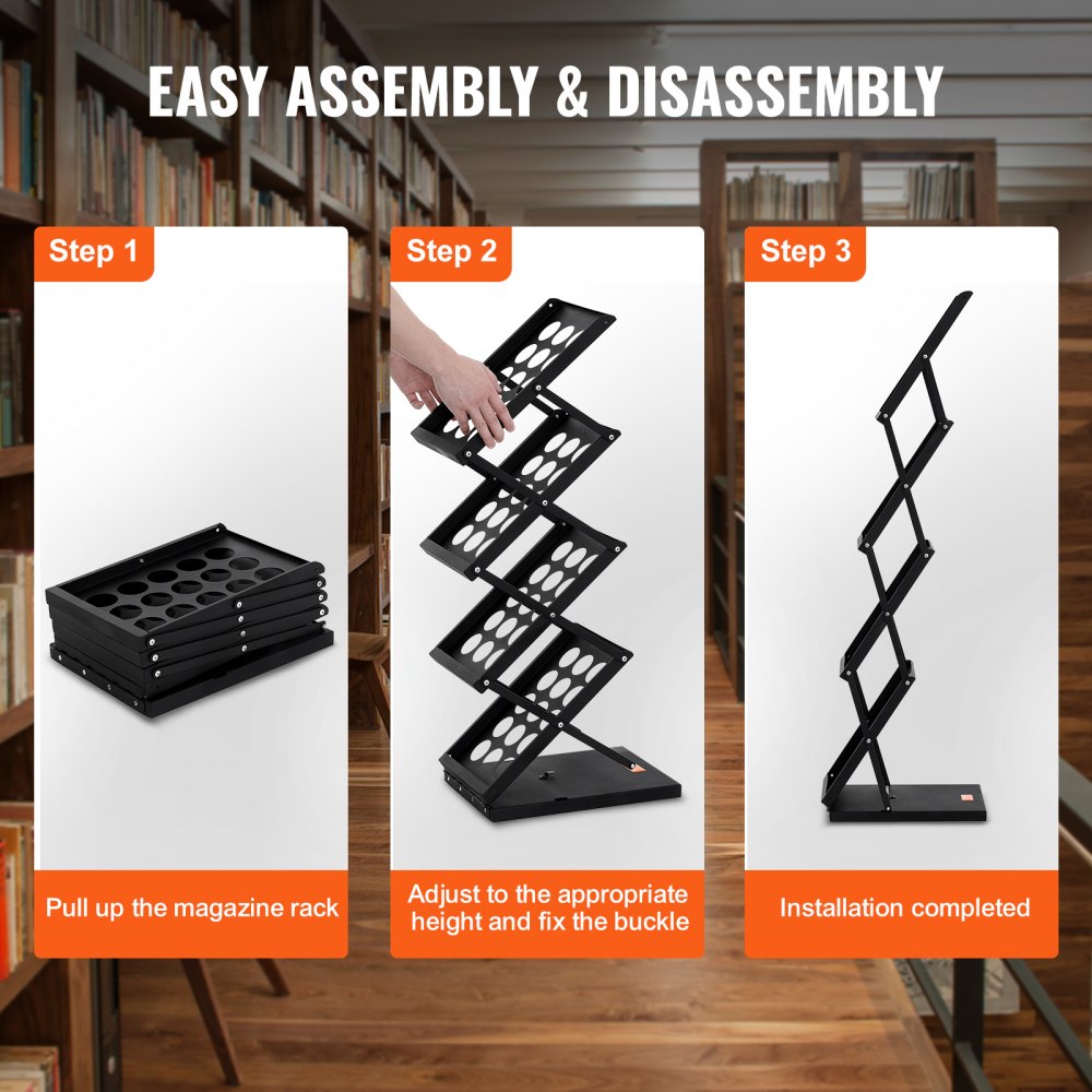 Foldable Magazine Display Rack, 4-Tier Brochure Literature Display Stand, Portable Catalog Brochure Holder Stand with Carrying Bag for Office Trade Show Exhibitions, 4 Pockets