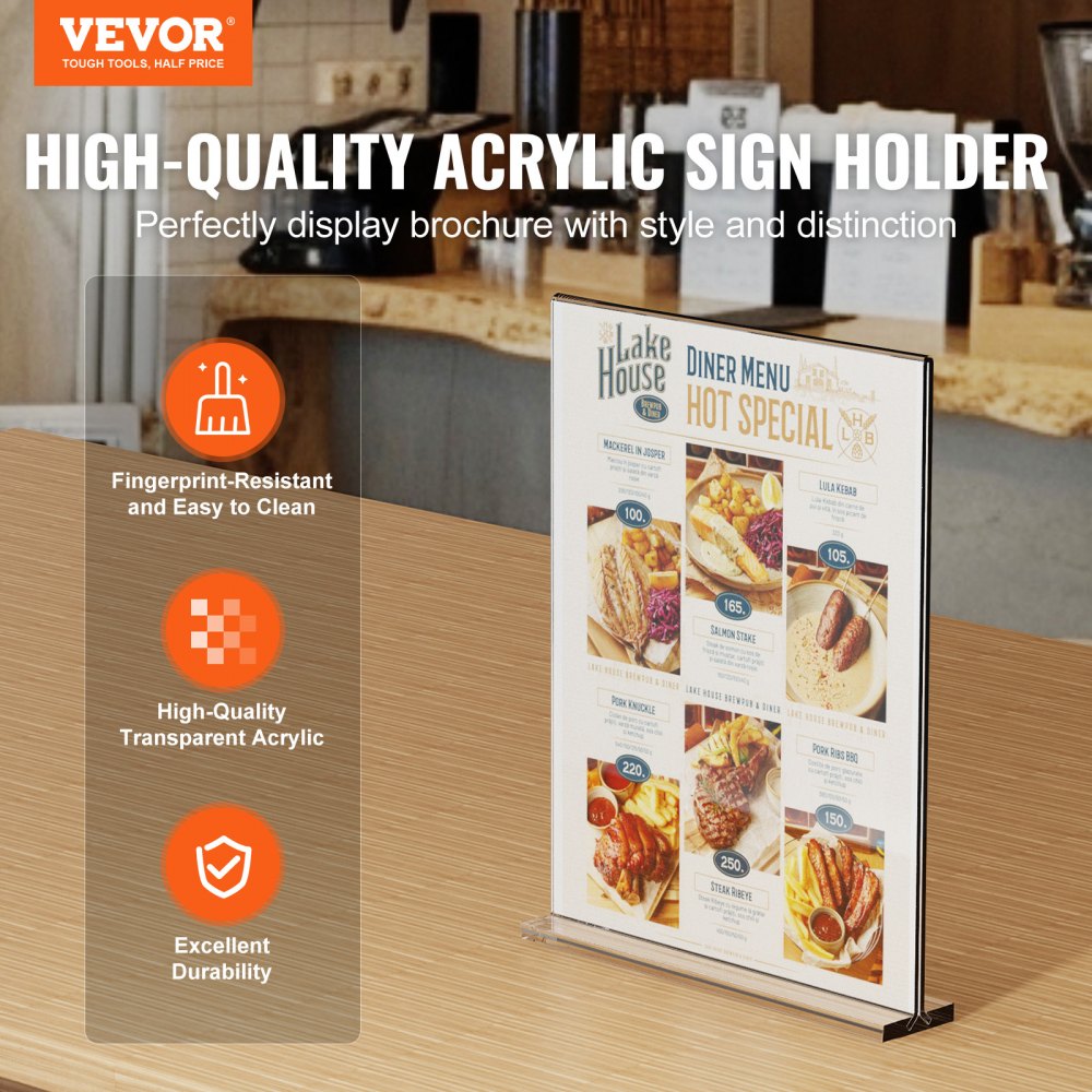 Acrylic Sign Holder, 6 Pack 8.5 x 11-inch Brochure Display Holders, T-Shape Double Sided Display Sign Stand, Clear Acrylic Table Menu Photo Paper Holder for Restaurant Office Wedding Bar