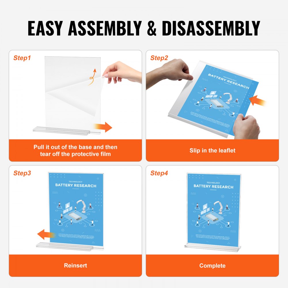 Acrylic Sign Holder, 6 Pack 8.5 x 11-inch Brochure Display Holders, T-Shape Double Sided Display Sign Stand, Clear Acrylic Table Menu Photo Paper Holder for Restaurant Office Wedding Bar