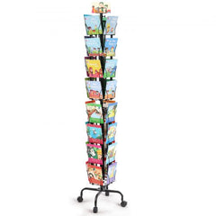 Greeting Cards Display Rack, 32 Pockets Rotating Postcard Brochure Display Stand, 360° Spinning Card Display Rack with Sign Holder & 4 Wheels (2 Lockable) for Exhibitions Office Trade Show