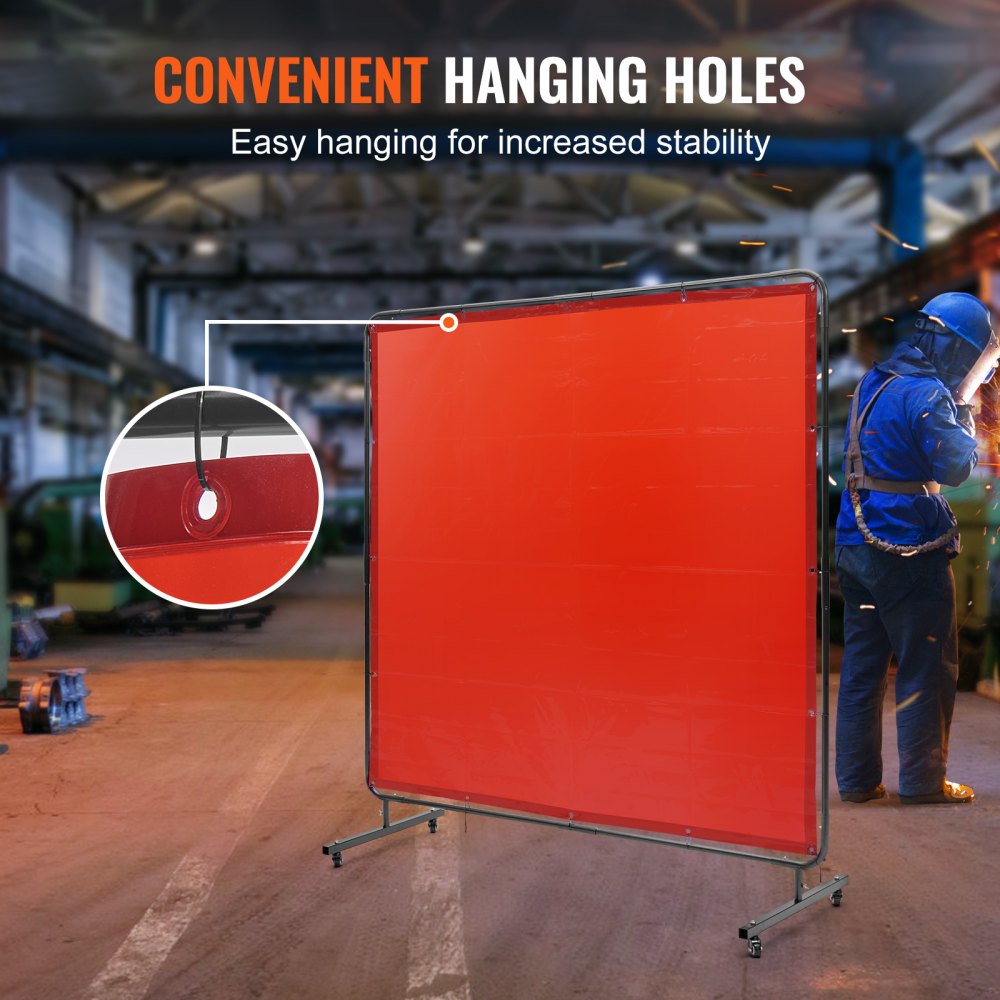 Welding Curtain Screen, 6` x 6` Hanging Welding Curtain Wall, Flame-Resistant Vinyl Welding Protection Screens with 6-Level UV Protection & Hanging Holes, Portable for Workshop/Industrial, Red