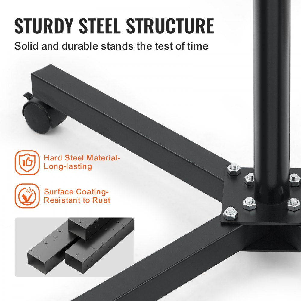 Black steel stand with wheels for a 16x16 inch flash dryer, showing sturdy structure and rust-resistant coating.