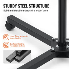 Black steel stand with wheels for a 16x16 inch flash dryer, showing sturdy structure and rust-resistant coating.