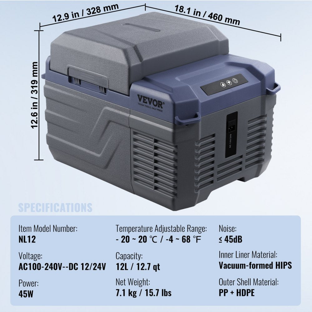 Portable Car Refrigerator Freezer Compressor 12 L Single Zone for Car Home