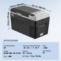 Portable Car Refrigerator Freezer Compressor 25 L Single Zone for Car Home