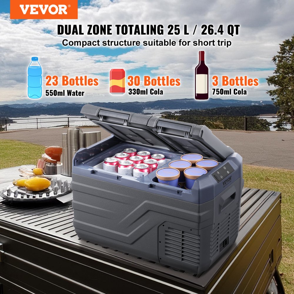 Portable Car Refrigerator Freezer Compressor 25 L Dual Zone for Car Home