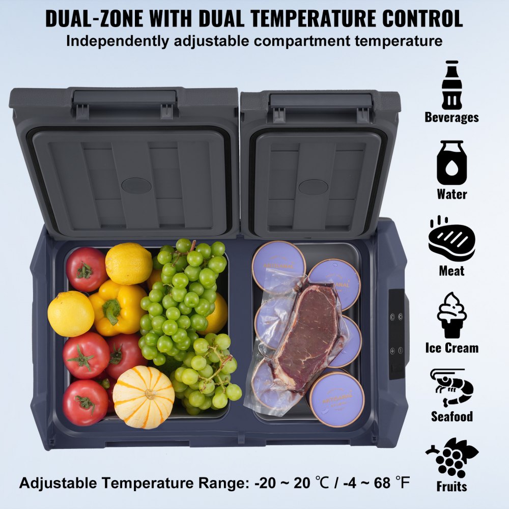 Portable Car Refrigerator Freezer Compressor 25 L Dual Zone for Car Home