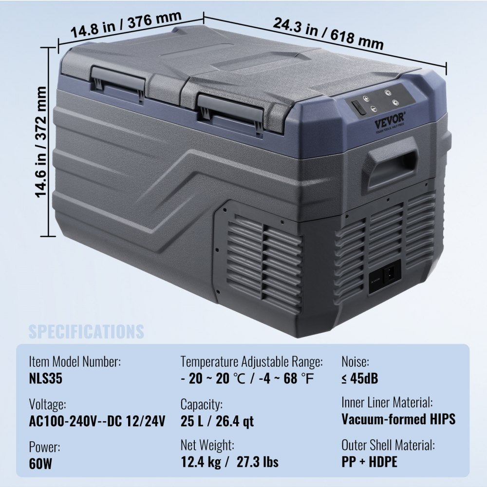 Portable Car Refrigerator Freezer Compressor 25 L Dual Zone for Car Home