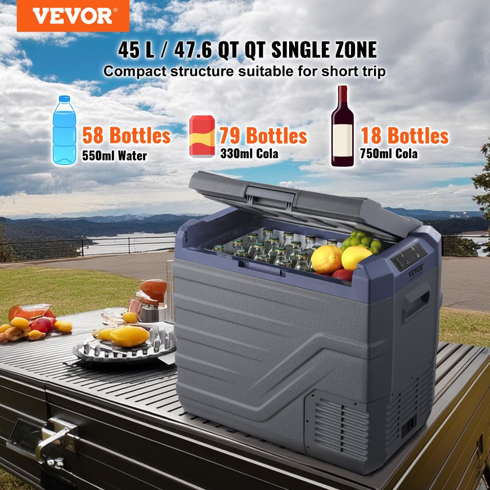 Portable Car Refrigerator Freezer Compressor 45 L Single Zone for Car Home