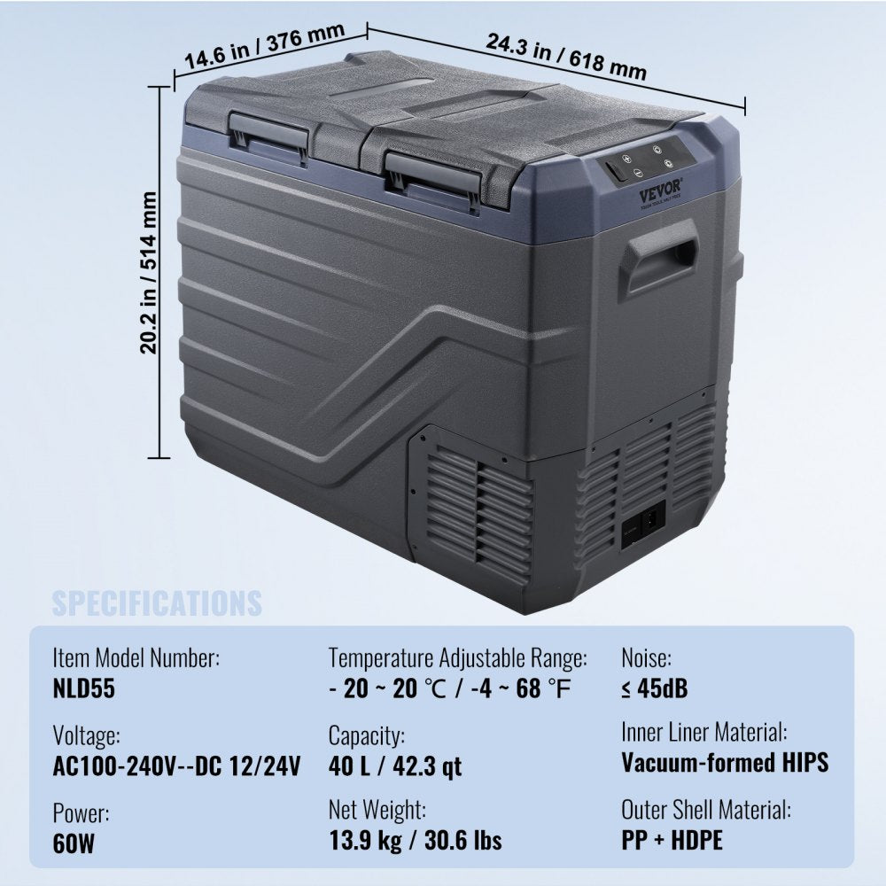 Portable Car Refrigerator Freezer Compressor 40 L Dual Zone for Home Car