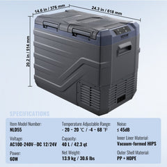 Portable Car Refrigerator Freezer Compressor 40 L Dual Zone for Home Car