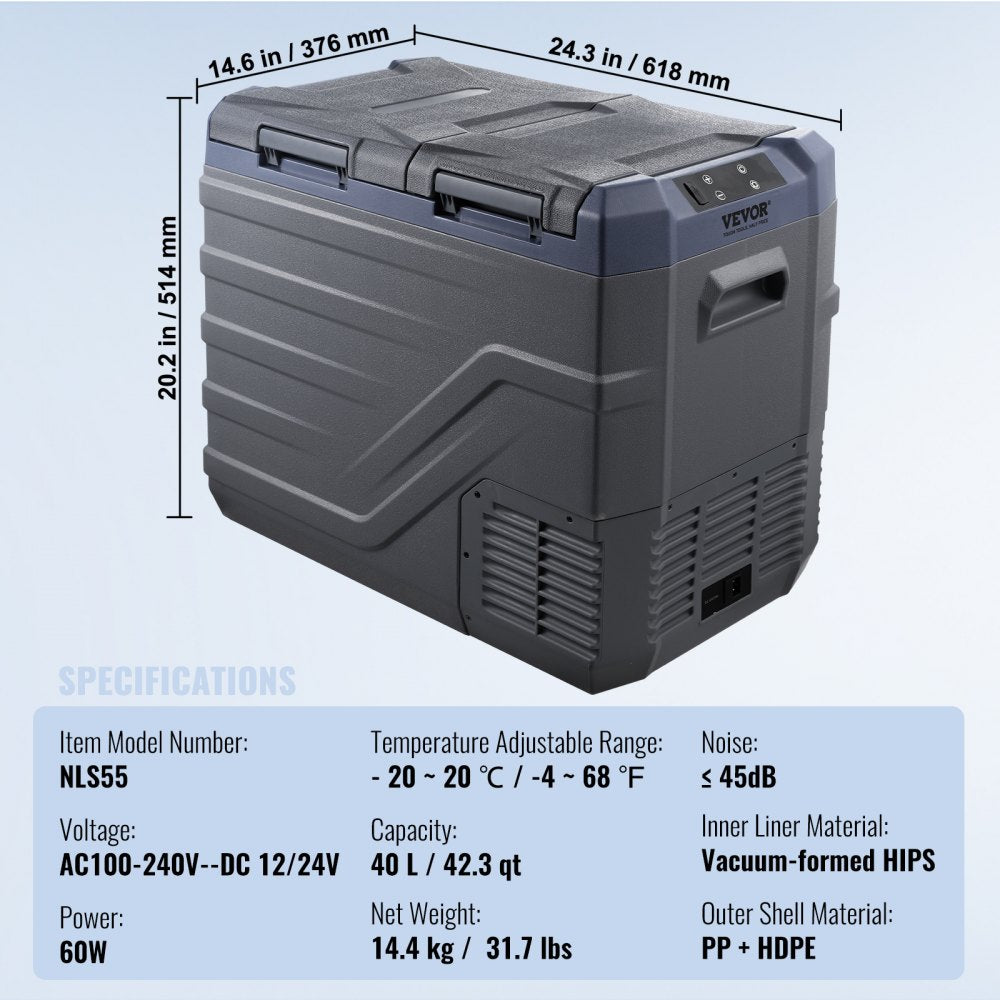 Portable Car Refrigerator Freezer Compressor 40 L Dual Zone for Car Home