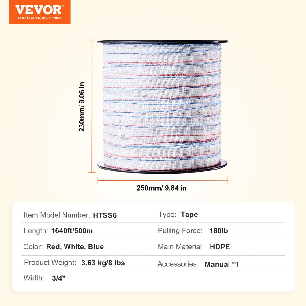 1640Ft 500M Electric Fence Tape Fencing Polytape Horse Cattle Livestock