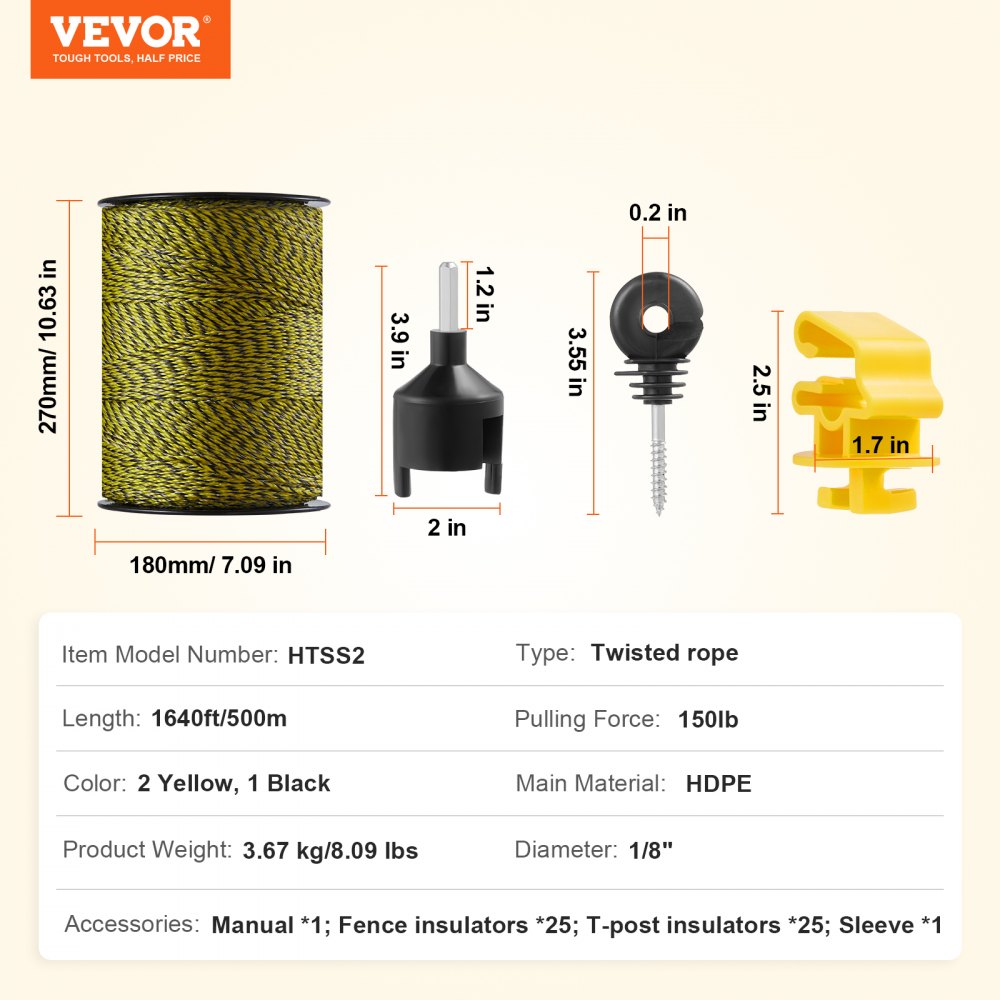1640Ft 500M Electric Fence Wire Fencing Polywire Horse Cattle Livestock