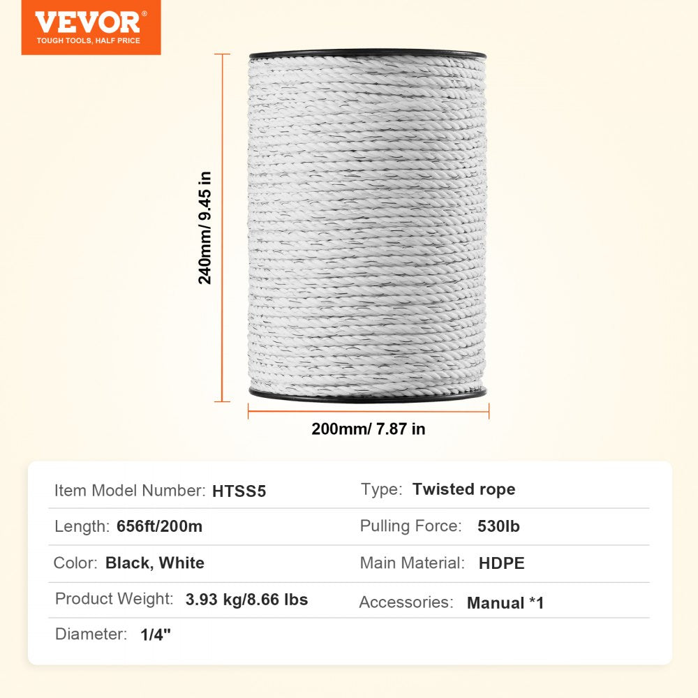 656Ft 200M Electric Fence Wire Fencing Polywire Horse Cattle Livestock