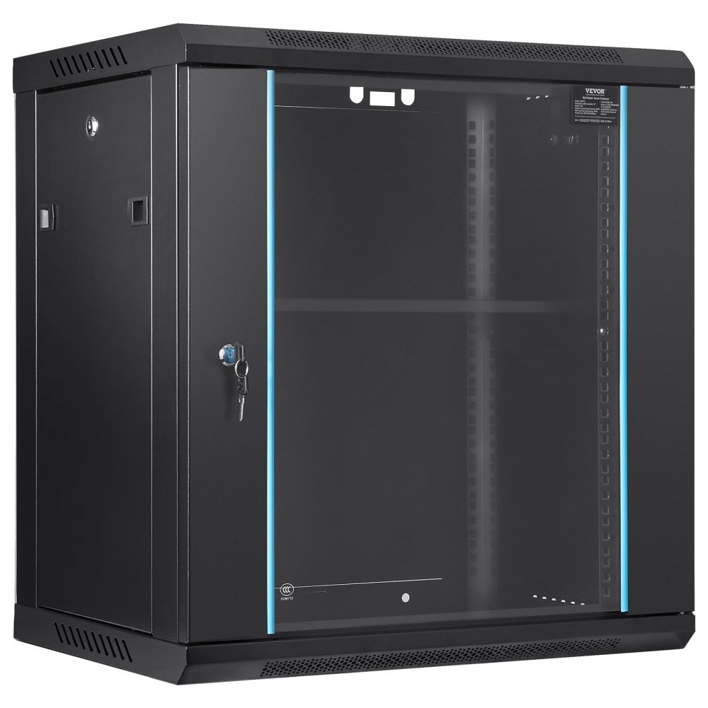 12U Wall Mount Network Server Cabinet, 15.5`` Deep, Server Rack Cabinet Enclosure, 200 lbs Max. Ground-mounted Load Capacity, with Locking Glass Door Side Panels, for IT Equipment, A/V Devices