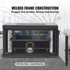6U Wall Mount Network Server Cabinet, 15.5`` Deep, Server Rack Cabinet Enclosure, 200 lbs Max. Ground-mounted Load Capacity, with Locking Glass Door Side Panels, for IT Equipment, A/V Devices