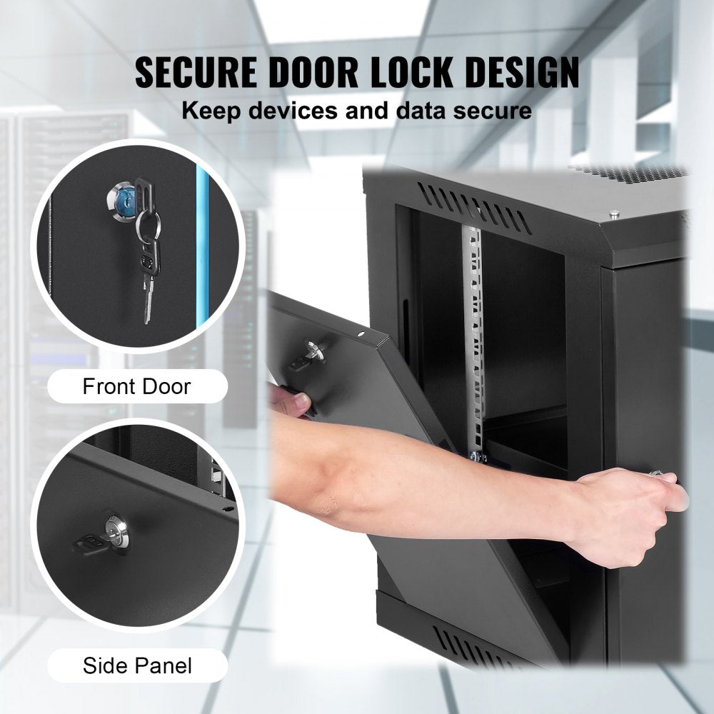 6U Wall Mount Network Server Cabinet, 15.5`` Deep, Server Rack Cabinet Enclosure, 200 lbs Max. Ground-mounted Load Capacity, with Locking Glass Door Side Panels, for IT Equipment, A/V Devices