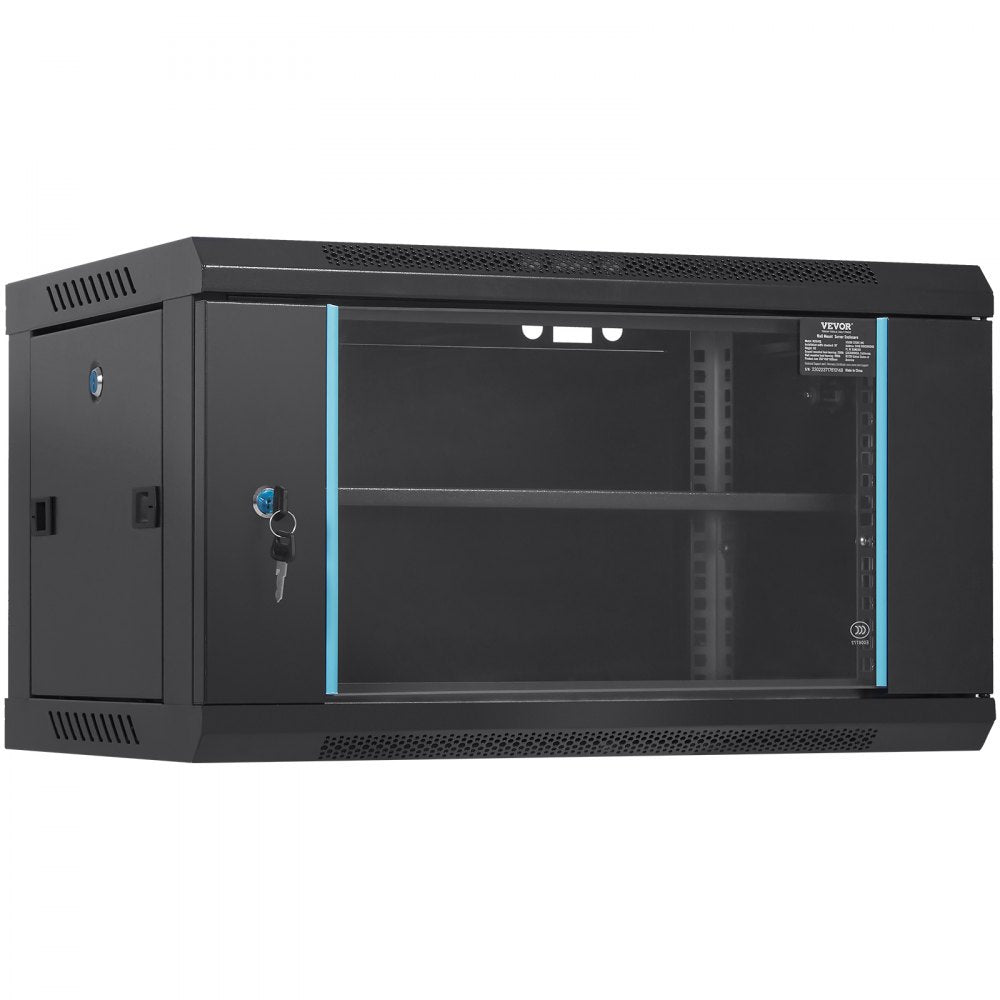 6U Wall Mount Network Server Cabinet, 15.5`` Deep, Server Rack Cabinet Enclosure, 200 lbs Max. Ground-mounted Load Capacity, with Locking Glass Door Side Panels, for IT Equipment, A/V Devices
