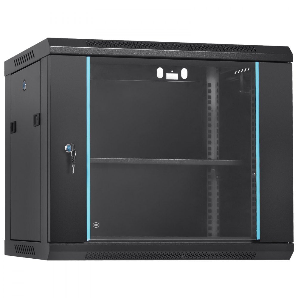 9U Wall Mount Network Server Cabinet, 15.5`` Deep, Server Rack Cabinet Enclosure, 200 lbs Max. Ground-mounted Load Capacity, with Locking Glass Door Side Panels, for IT Equipment, A/V Devices