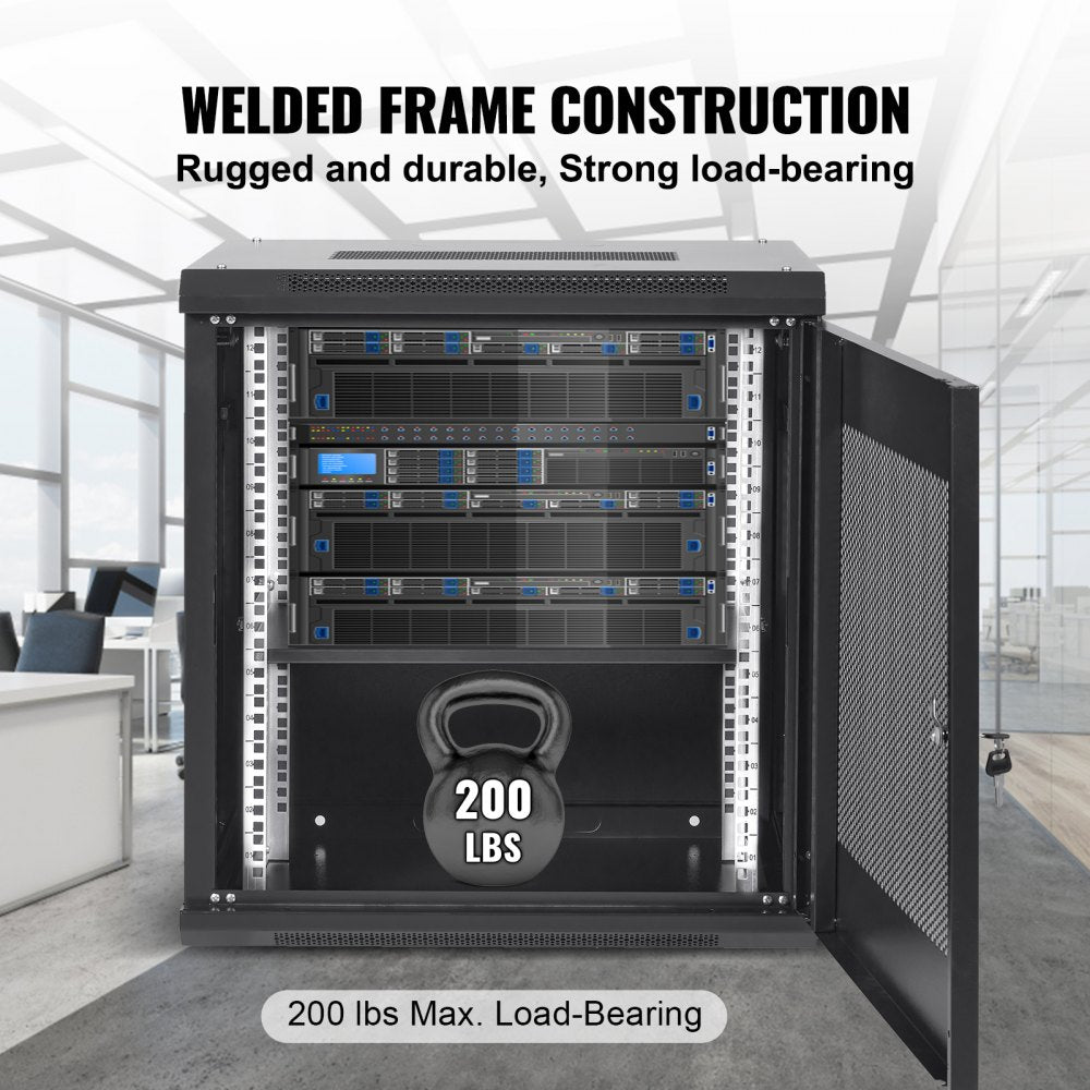 12U Wall Mount Network Server Cabinet, 15.5`` Deep, Server Rack Cabinet Enclosure, 200 lbs Max. Ground-mounted Load Capacity, with Locking Door Side Panels, for IT Equipment, A/V Devices