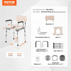 Commode Chair, Bedside Commode with Padded Seat, Drop-Down Arms, 7-Level Adjustable Height, 5.8L Removable Bucket, Easy to Assemble, 350LBS Capacity, Portable Toilet for Adults Seniors