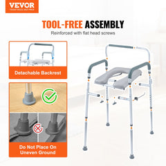 Commode Chair, Bedside Commode with Padded Seat and Arms, 7-Level Adjustable Height, 5.8L Removable Bucket, Easy to Assemble, 350 LBS Capacity, Raised Toilet Seat for Adults Seniors