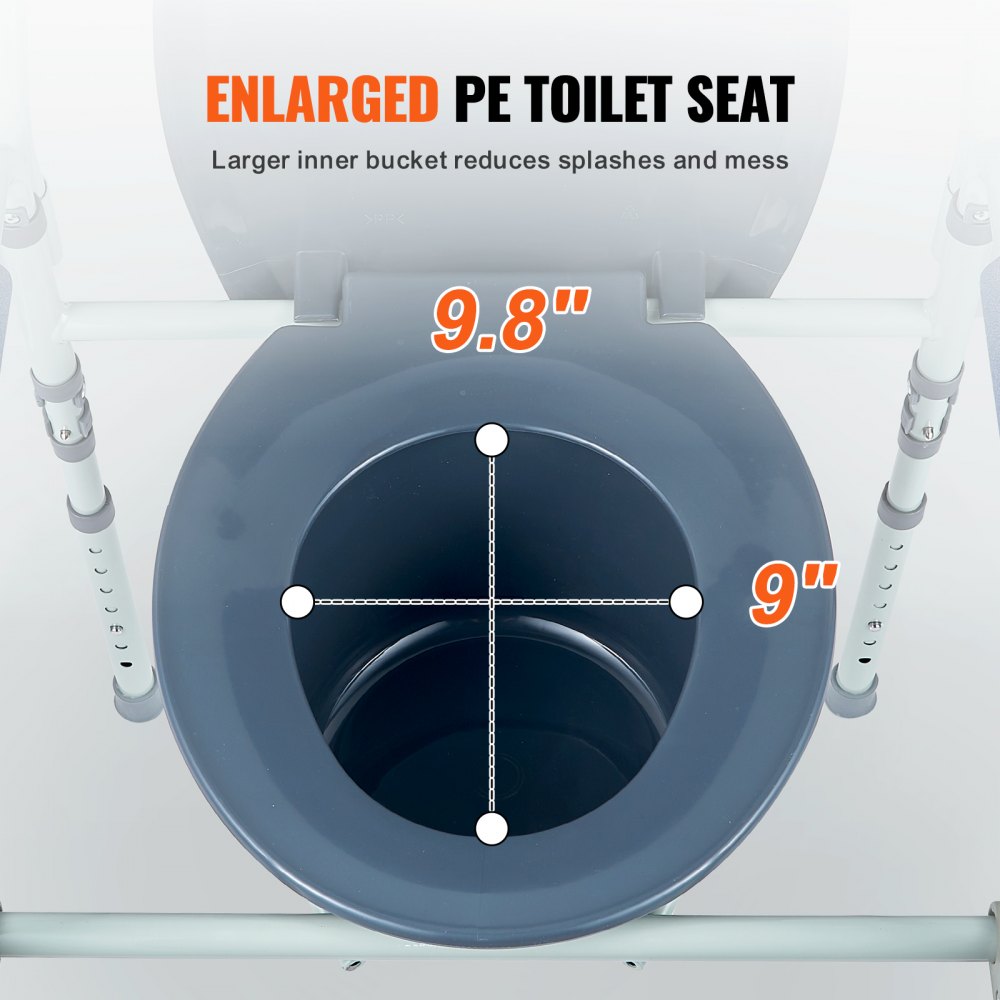 Commode Chair, Bedside Commode with Wider Toilet Seat, 7-Level Adjustable Height, 5.8L Removable Bucket, Easy to Assemble, 350 LBS Capacity, Raised Toilet Seat for Adults Seniors