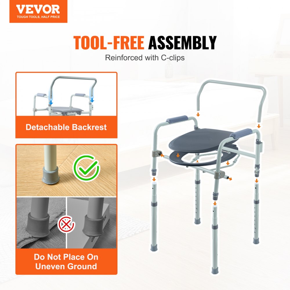 Commode Chair, Bedside Commode with Wider Toilet Seat, 7-Level Adjustable Height, 5.8L Removable Bucket, Easy to Assemble, 350 LBS Capacity, Raised Toilet Seat for Adults Seniors