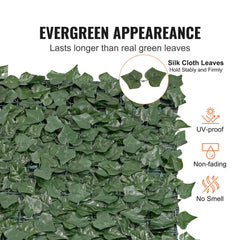 Ivy Privacy Fence, 96 x 72 in Artificial Green Wall Screen, Greenery Ivy Fence with Mesh Cloth Backing and Strengthened Joint, Faux Hedges Vine Leaf Decoration for Outdoor Garden, Yard, Balcony