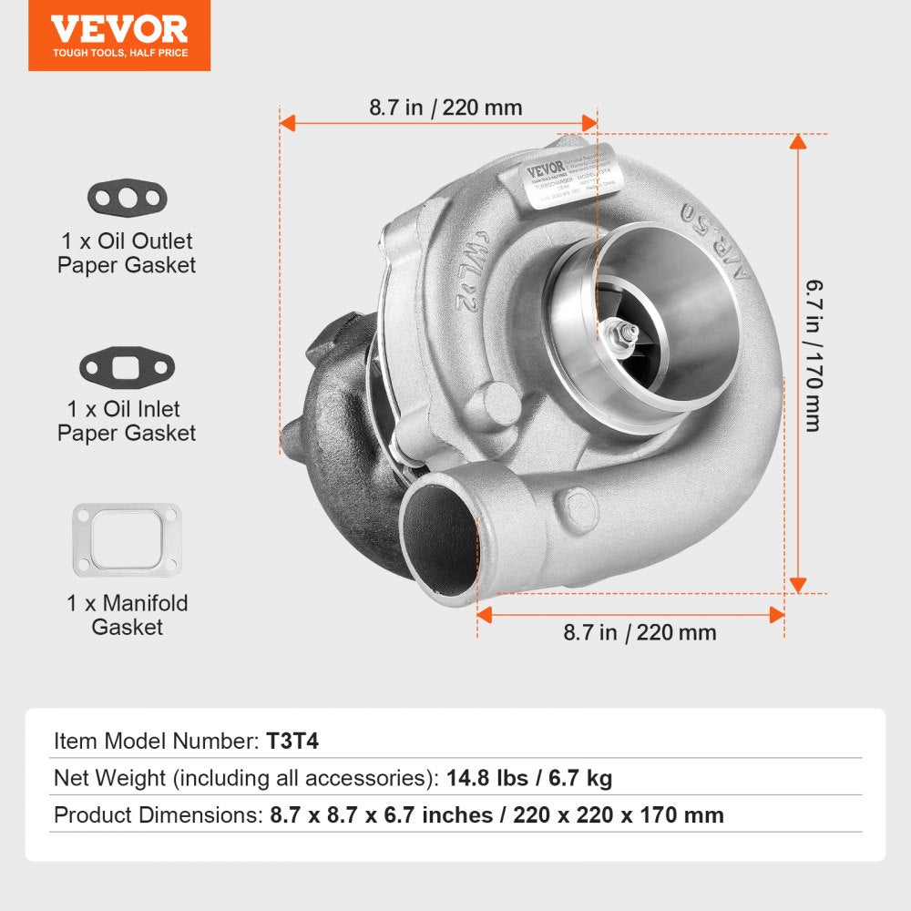 Turbo Turbocharger with Gasket Kit for 1.5L-4.0L Engine Displacements