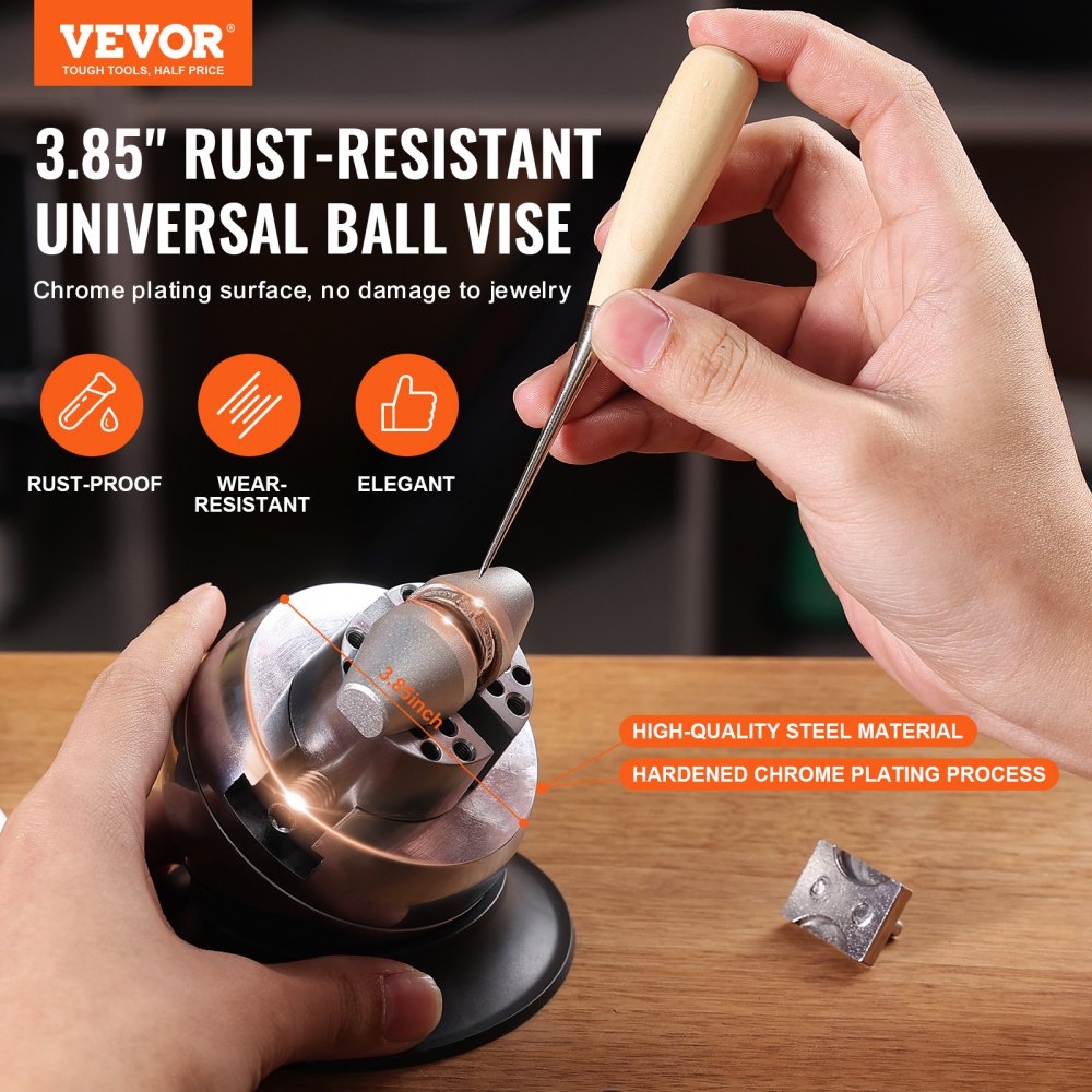 Bostome 3" engraving ball vise with 360° rotation and adjustable jaw for jewelry setting.