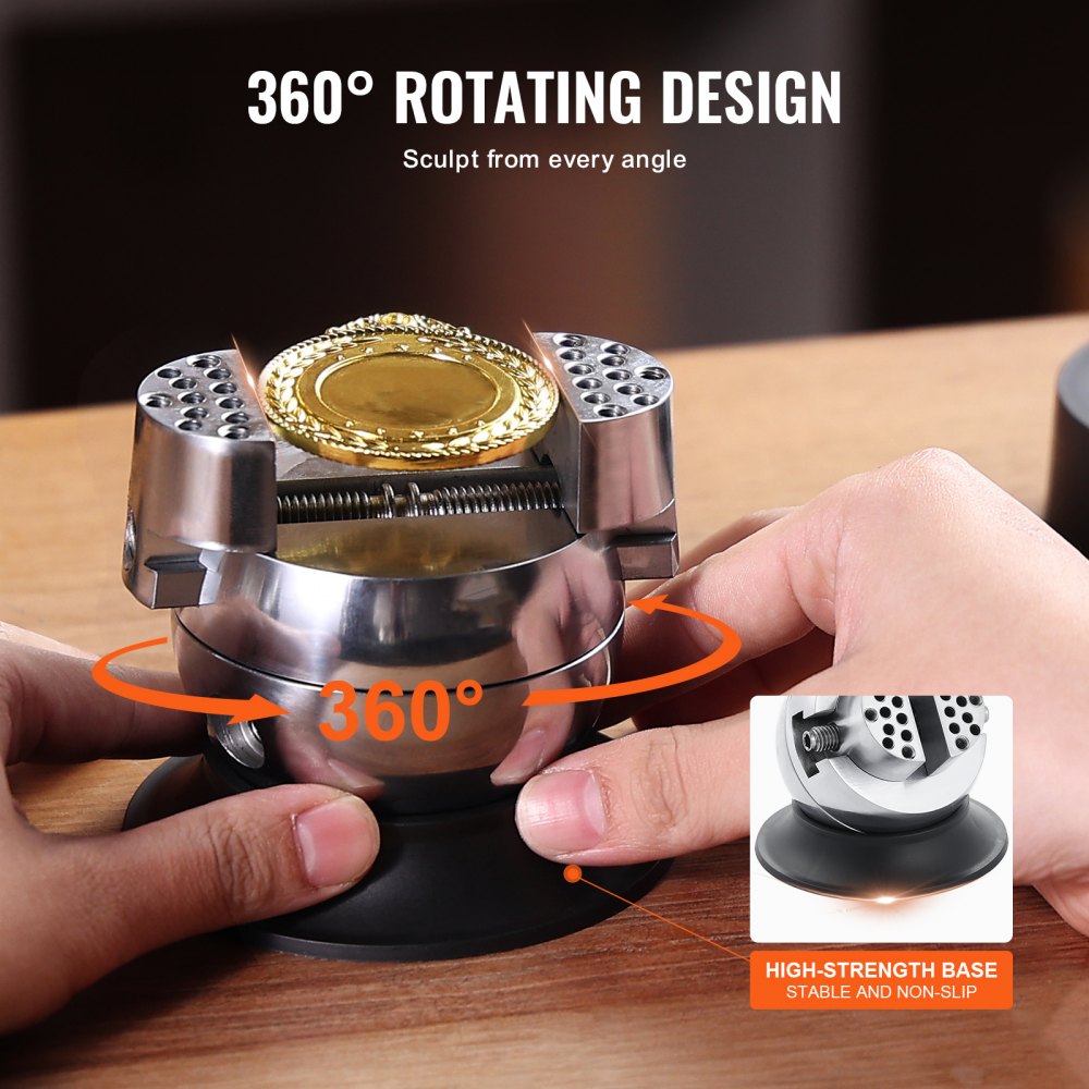 Bostome 3" engraving ball vise with 360° rotation and adjustable jaws for jewelry setting.