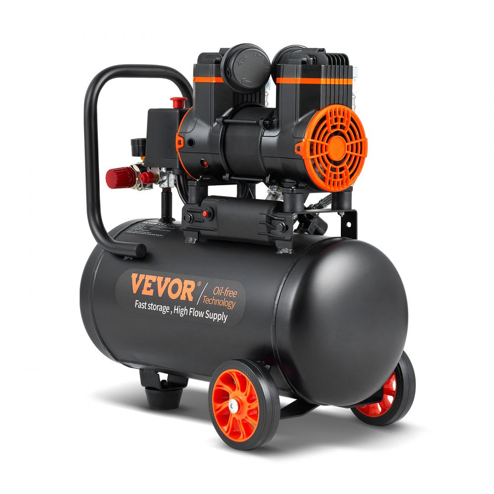 Bostome 4.8 gallon air compressor with a 900W motor, ultra quiet at 70 dB, and durable construction.