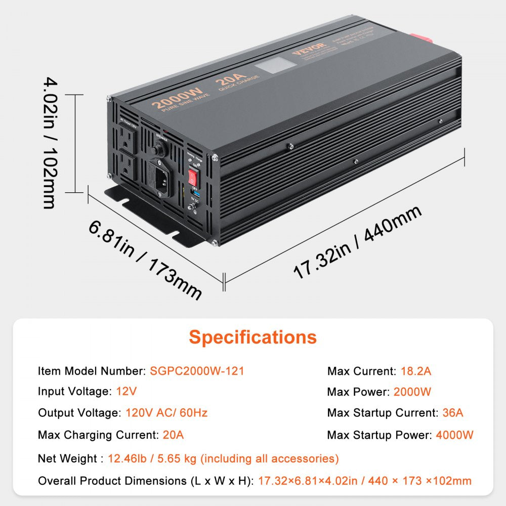 2000W Sump Pump Battery Backup System, LCD Display, Auto Switches to Battery Inverter Power for Continuous Sump Pump Operation, Sump Pump Battery Backup Inverter for Emergency and Power Outage