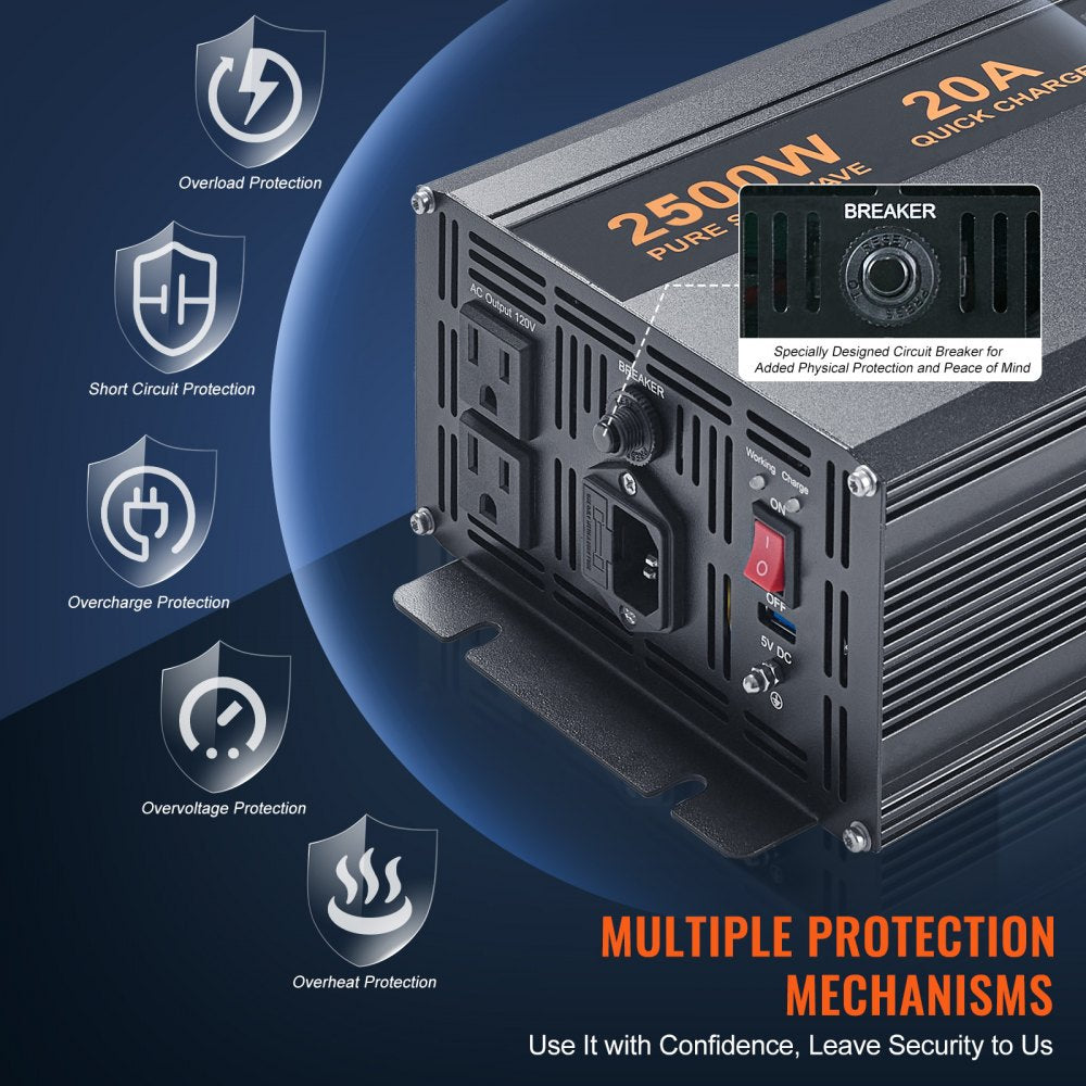 2500W Sump Pump Battery Backup System, LCD Display, Auto Switches to Battery Inverter Power for Continuous Sump Pump Operation, Sump Pump Battery Backup Inverter for Emergency and Power Outage