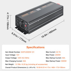 2500W Sump Pump Battery Backup System, LCD Display, Auto Switches to Battery Inverter Power for Continuous Sump Pump Operation, Sump Pump Battery Backup Inverter for Emergency and Power Outage