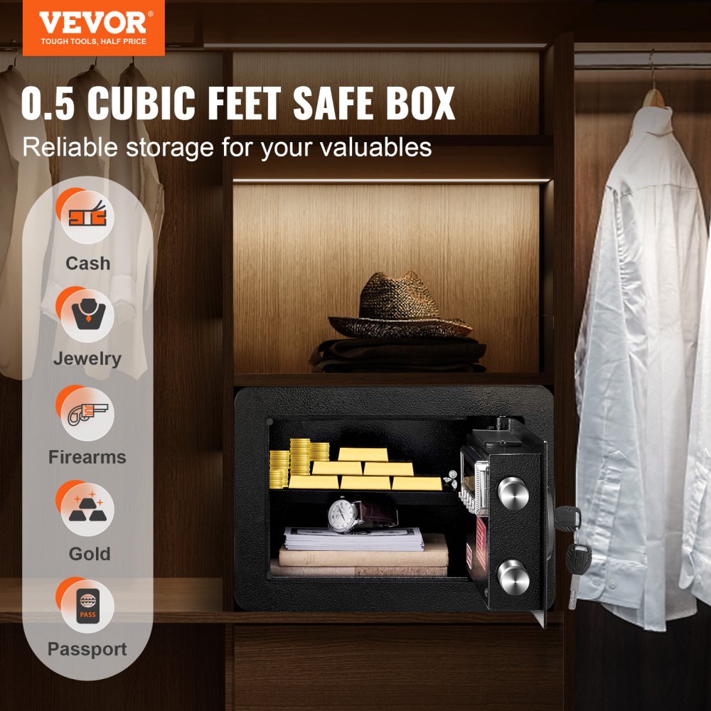 Safe 0.5 Cubic Feet Home Safe Steel for Cash Gold 13.8 x 9.8 x 9.8 inch