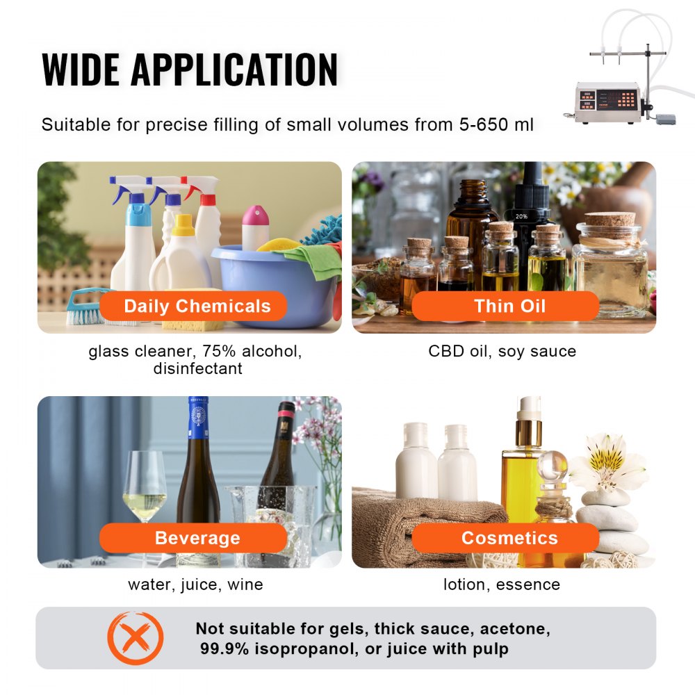 Liquid Filling Machine, 5-650ml Filling Capacity, Automatic Bottle Filler Machine, Bottling Machine Peristaltic Pump Digital Control for Milk, Water, Wine, Beverage, Soy Sauce (Double Nozzle)