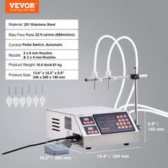 Liquid Filling Machine, 5-650ml Filling Capacity, Automatic Bottle Filler Machine, Bottling Machine Peristaltic Pump Digital Control for Milk, Water, Wine, Beverage, Soy Sauce (Double Nozzle)