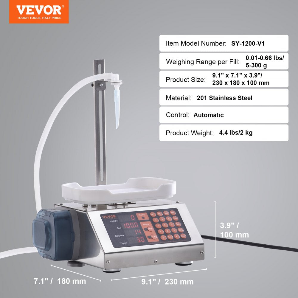 Liquid Filling Machine, 5-300 g Weighing Capacity, Automatic Bottle Filler Machine, Bottling Machine Peristaltic Pump Digital Control for Milk, Water, Wine, Beverage, Soy Sauce (Single Nozzle)