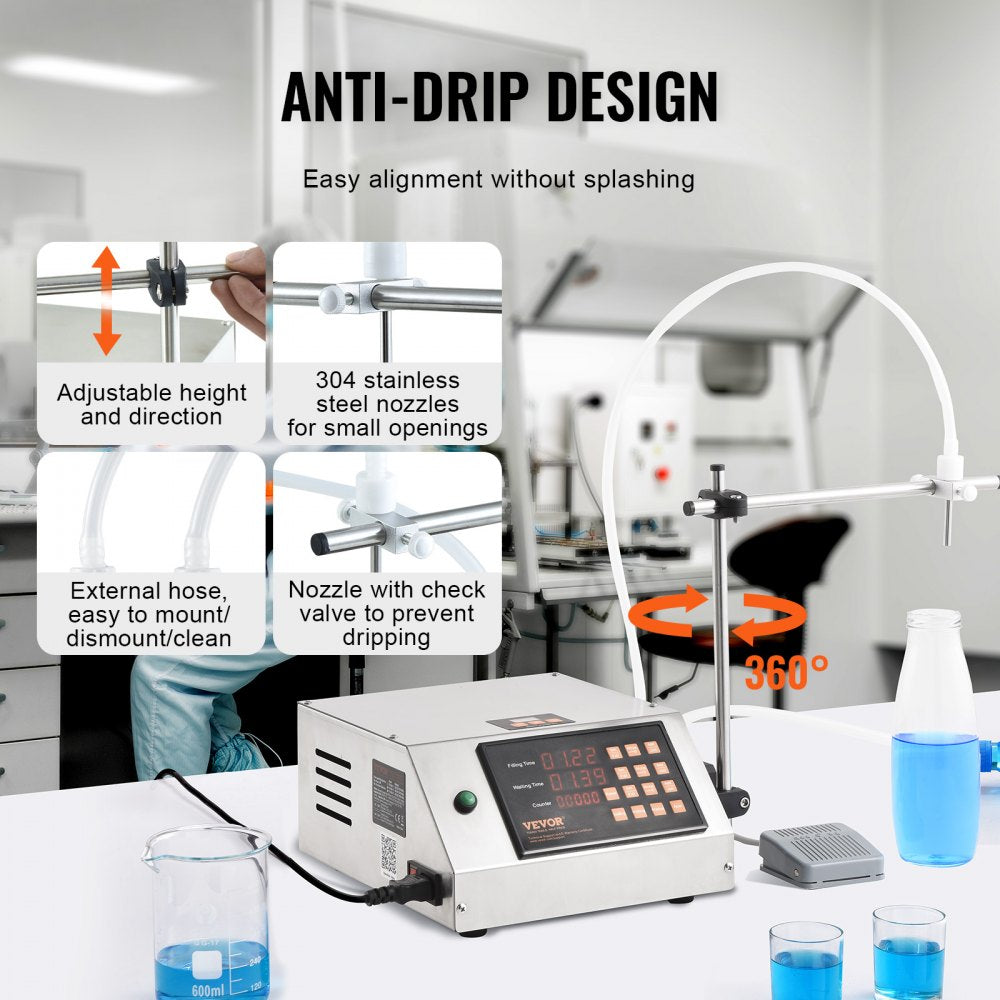 Liquid Filling Machine, 5-650ml Filling Capacity, Automatic Bottle Filler Machine, Bottling Machine Peristaltic Pump Digital Control for Milk, Water, Wine, Beverage, Soy Sauce (Single Nozzle)