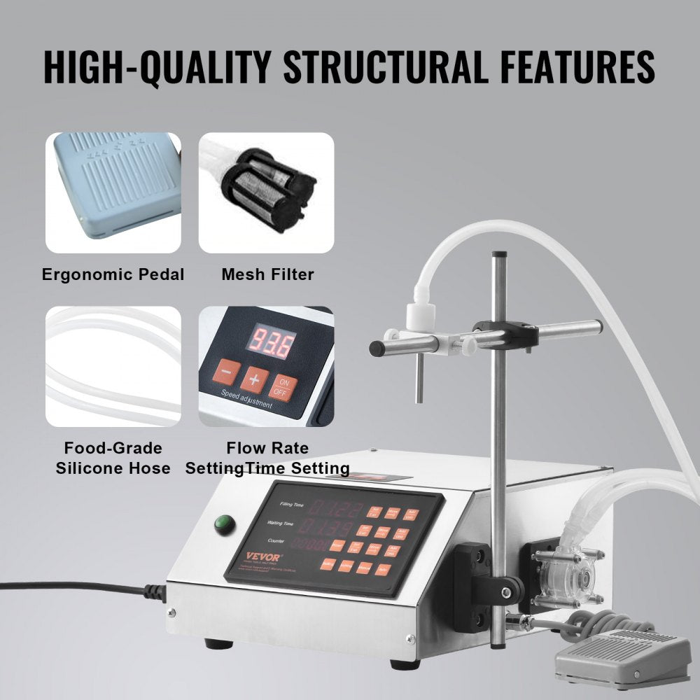 Liquid Filling Machine, 5-650ml Filling Capacity, Automatic Bottle Filler Machine, Bottling Machine Peristaltic Pump Digital Control for Milk, Water, Wine, Beverage, Soy Sauce (Single Nozzle)