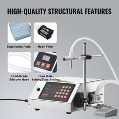 Liquid Filling Machine, 5-650ml Filling Capacity, Automatic Bottle Filler Machine, Bottling Machine Peristaltic Pump Digital Control for Milk, Water, Wine, Beverage, Soy Sauce (Single Nozzle)