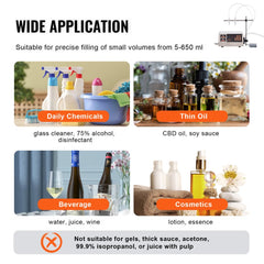 Liquid Filling Machine, 5-650ml Filling Capacity, Automatic Bottle Filler Machine, Bottling Machine Peristaltic Pump Digital Control for Milk, Water, Wine, Beverage, Soy Sauce (Single Nozzle)