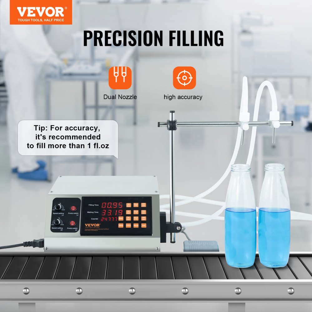 Liquid Filling Machine, 10-4000ml Filling Capacity, Automatic Bottle Filler Machine Bottling Machine Digital Control for Milk, Water, Wine, Beverage, Soy Sauce, Vinegar, Alcohol (Double Nozzle)